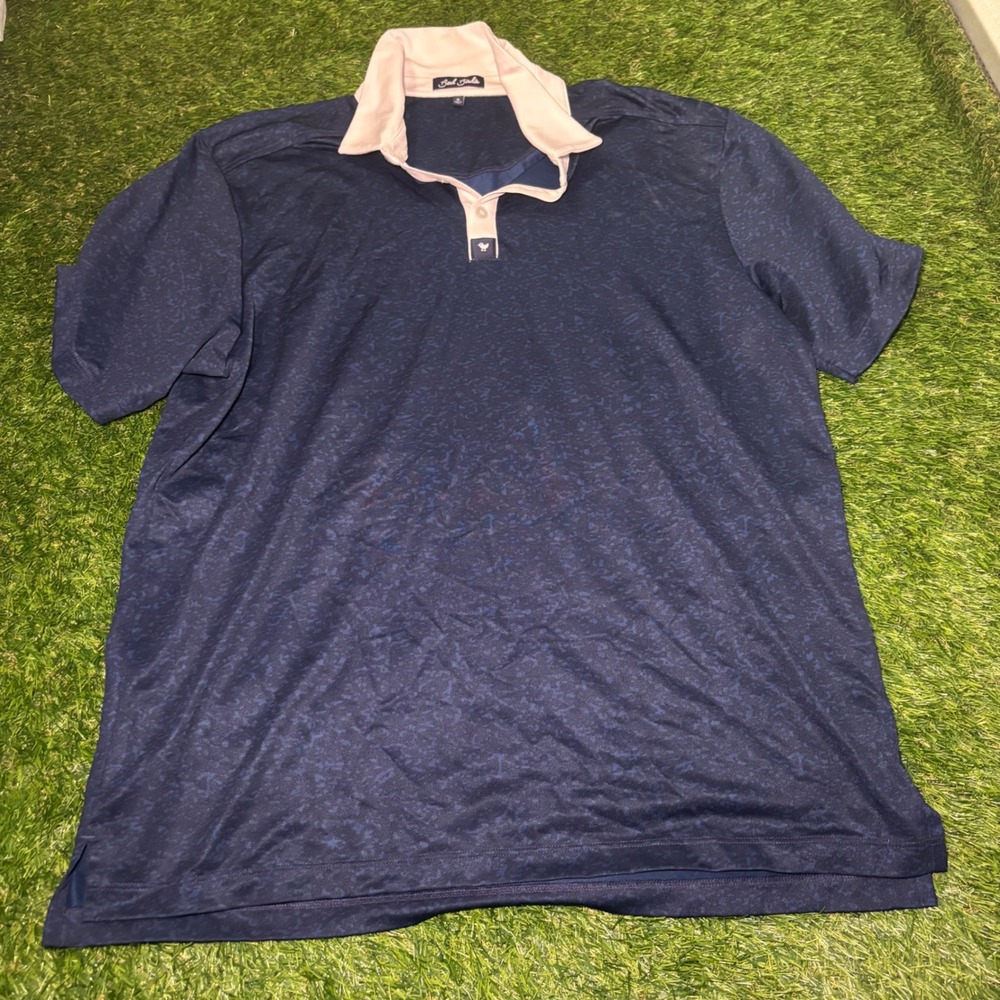 Bad Birdie Mens XL Golf Polo Shirt Navy Blue Abstract Print Performance Stretch